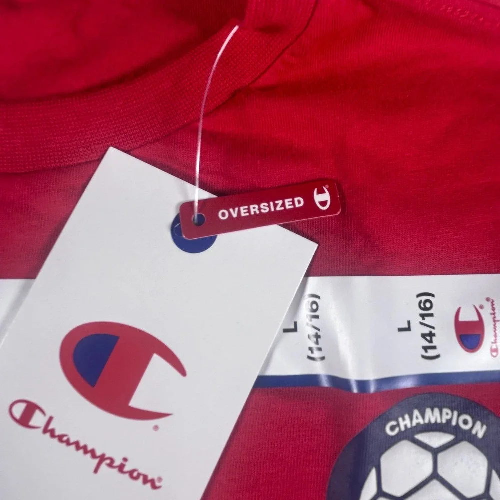 Champion Boys Red Soccer Club Graphic T-Shirt Short Sleeve Size L 14-16 NWT